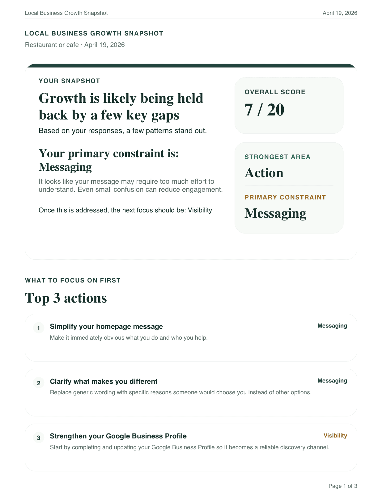 Preview of the Local Business Growth Snapshot report